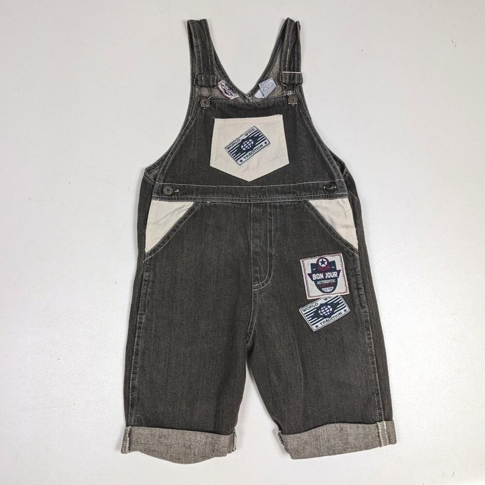 Vtg 90s Bonjour Gray Baggy Shortalls Denim Boys 6 Nostalgic